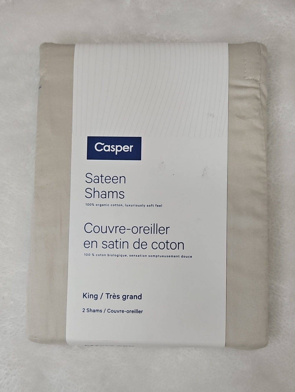 Casper Sateen Pillow Shams King Size 2-Pack 100% Organic Cotton Oatmilk Beige